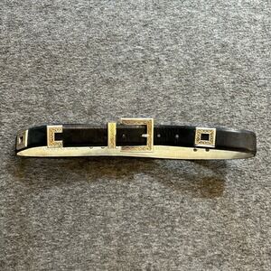 Vintage JG Hook Black Leather Belt Women's Silver Gold Buckle and Accents S/M